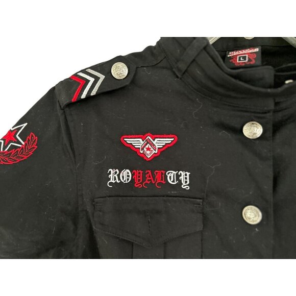 Raw Blue Womens Black Military-Inspired Shirt Dress With Red Embroidery Button F - Picture 8 of 9